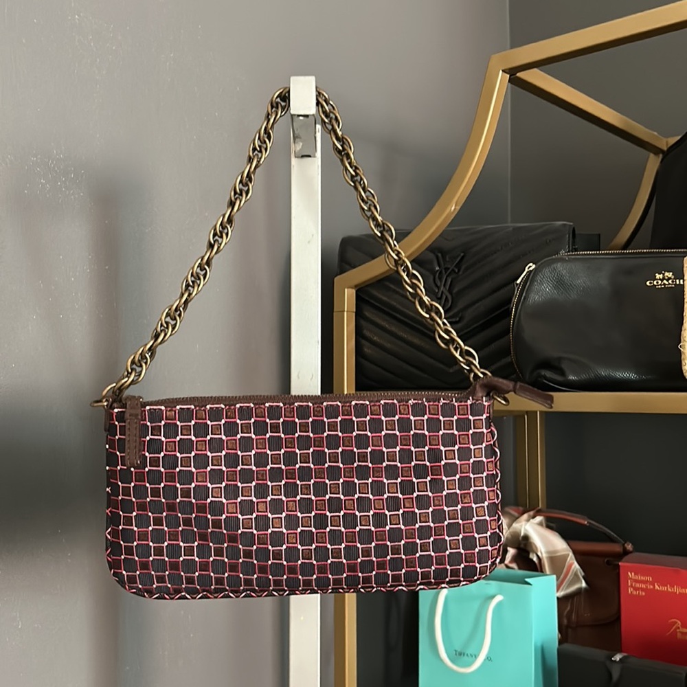 J.Crew SILK evening bag with chain strap pink brown EUC - like new!